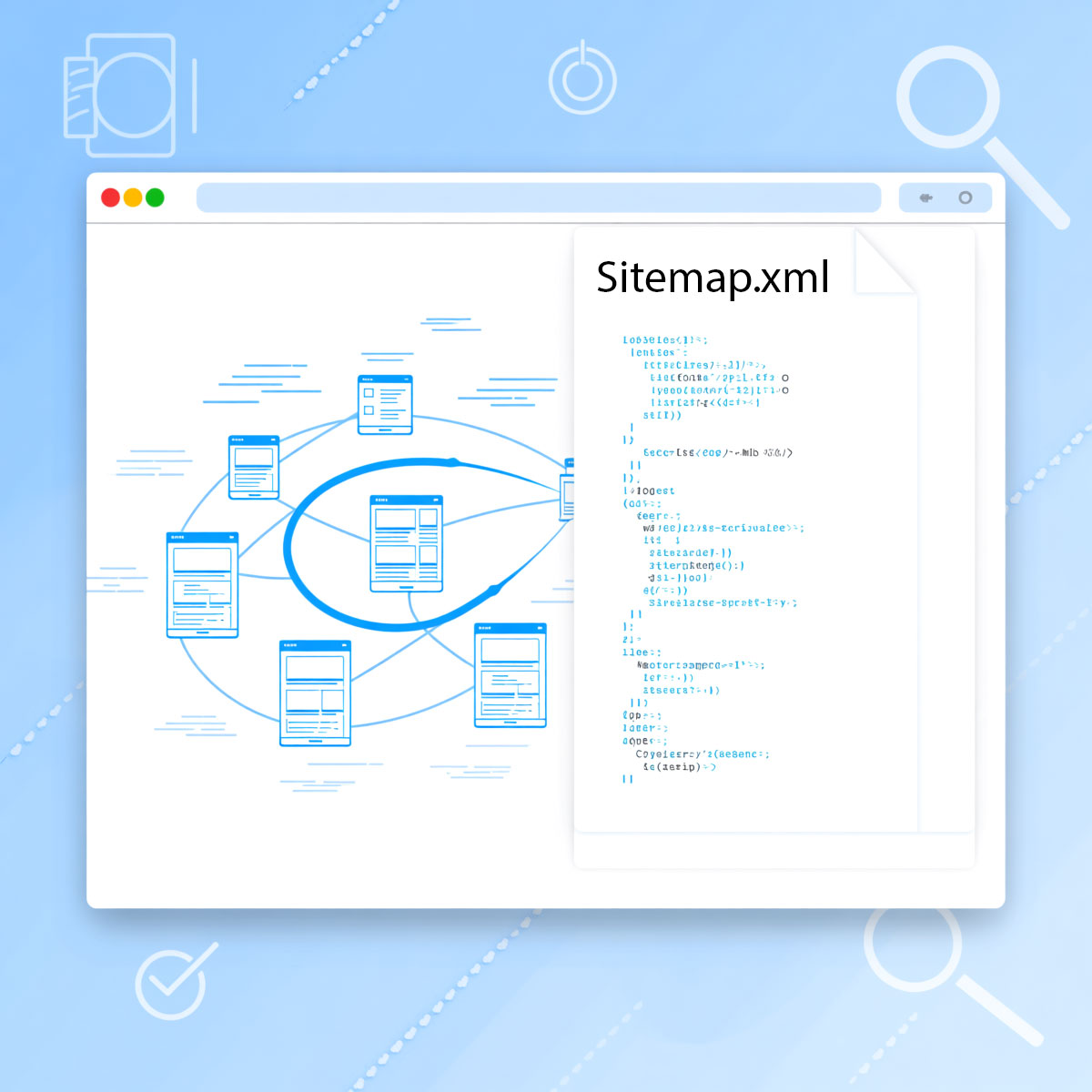 Visual diagram of a website structure being converted into a search-engine friendly XML sitemap